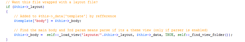 Code before editing: the template library's default view path